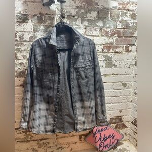 Mens Calvin Klein Jeans Ombré Gray and Black Check Button Down Shirt, size M